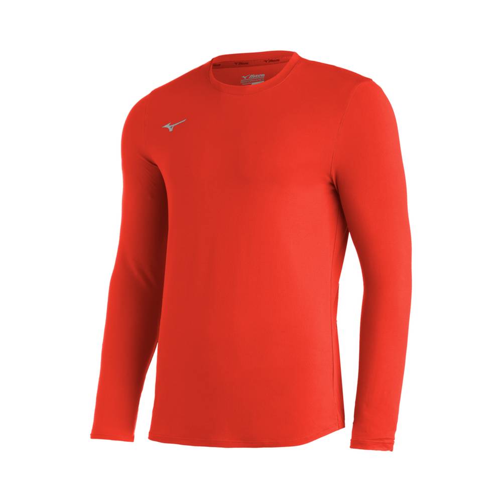 Blusa Mizuno Baseball Comp Diamond Long Sleeve Crew - Homem - Laranja - IUYLW7163